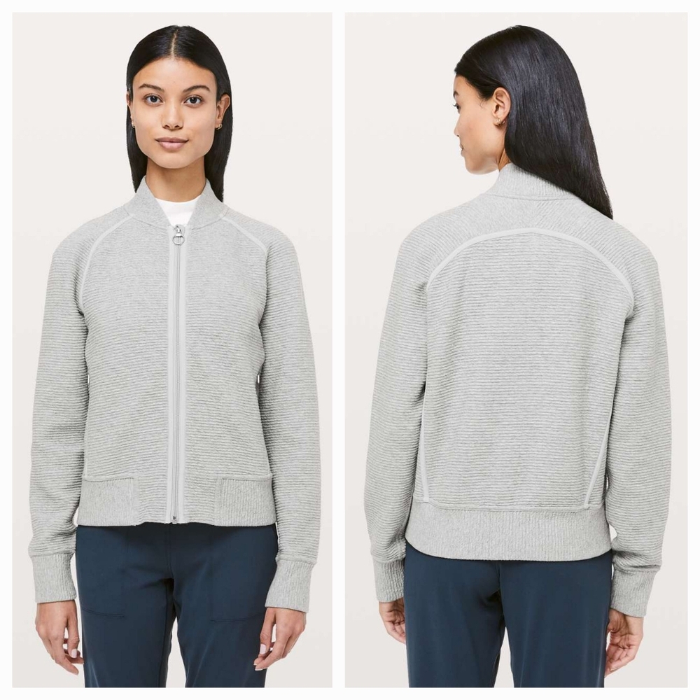 Lululemon On Repeat Bomber Jacket Heathered Core Light Grey Size 8